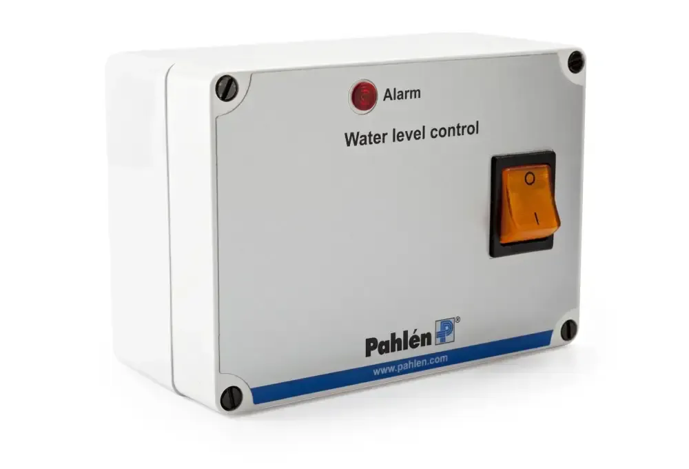 Weißer Pahlén SNR-1609 Niveauregler mit roter Anzeige und Wippschalter